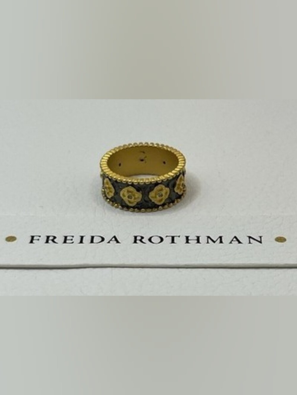 FREIDA ROTHMAN Signature Clover HFloral Gold and Black Band Ring by Ida Rothman